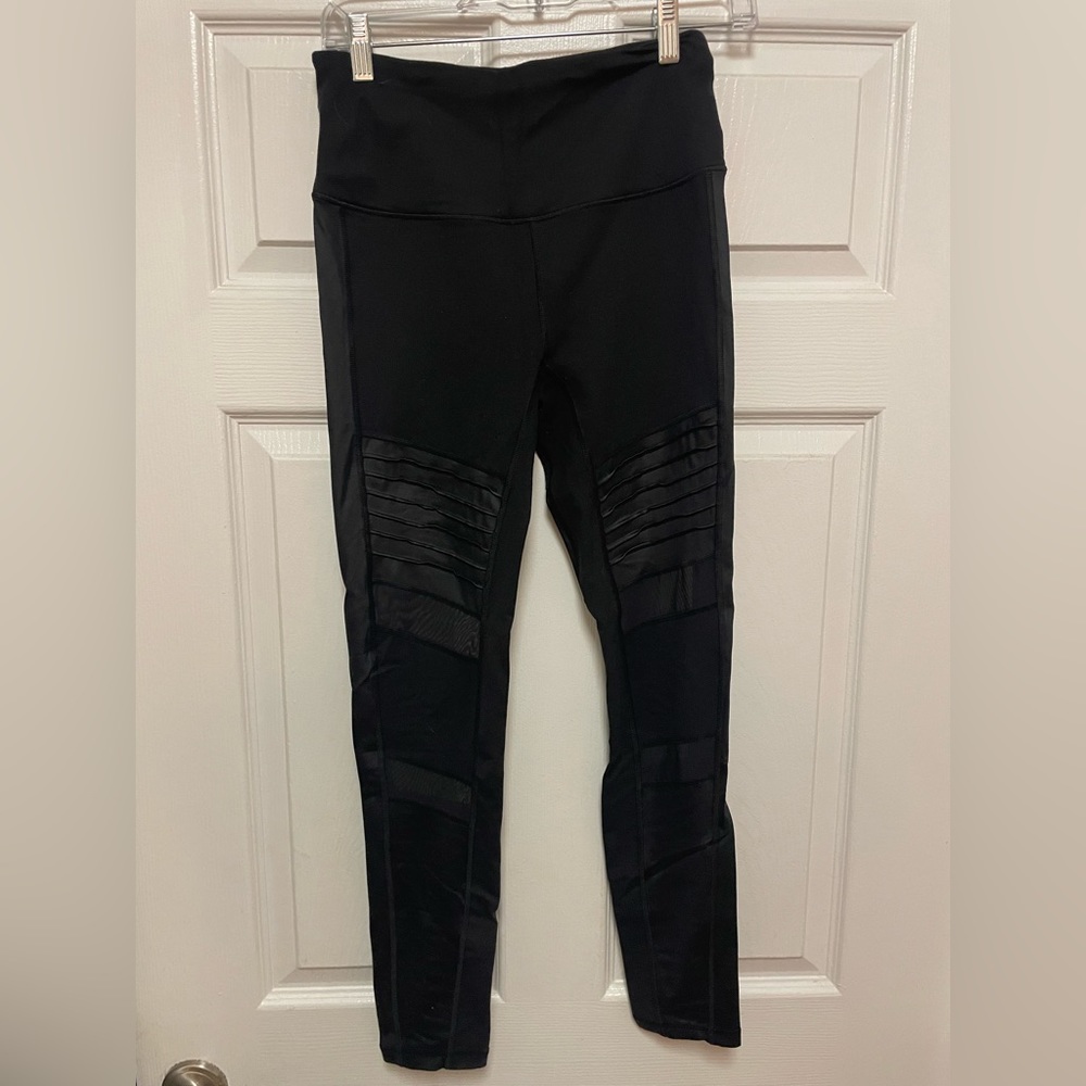 Victoria’s Secret Sport black mesh and pleated faux leather leggings